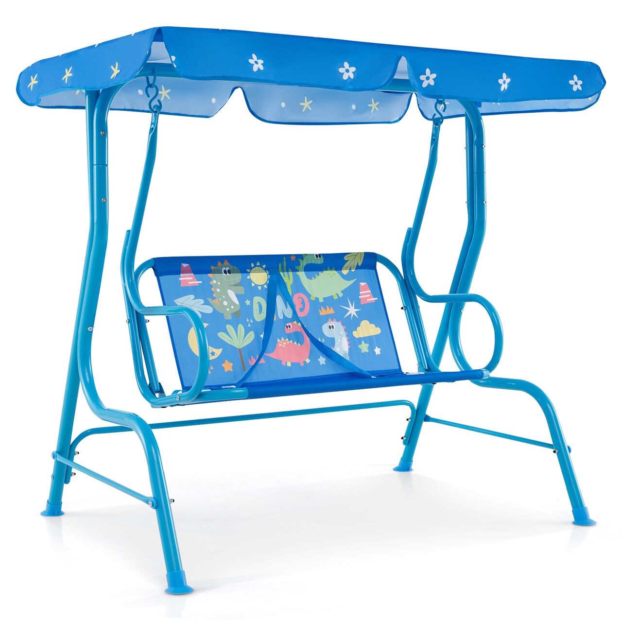 2 Seater Kids Patio Swing with Adjustable Canopy, Metal Frame and Safety Belts